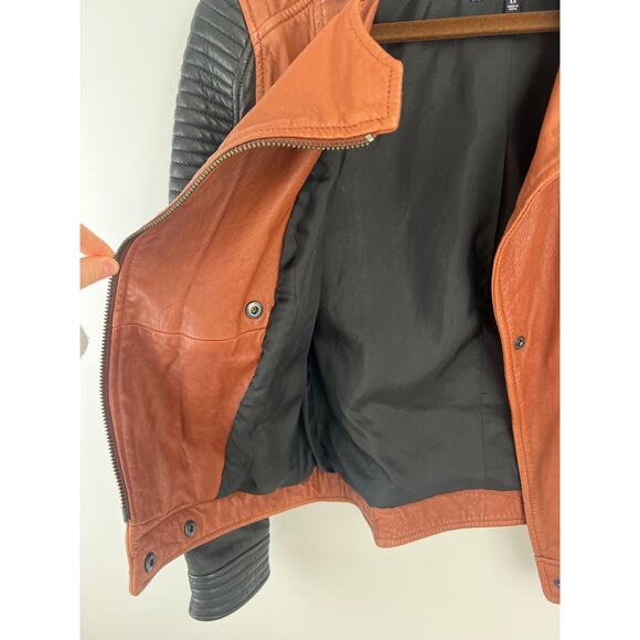 Madewell Colorblock Quilted Backroad Moto Leather Jacket Black Burnt Orange XS - Picture 8 of 9